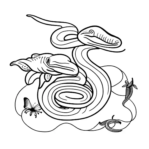 snake, butterfly, and dolphin  tattoo design idea