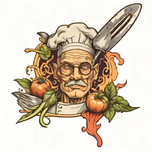 A tattoo about cooking, I am a professional chef but I don't work, my grandfather was Italian, his name was Theodor tattoo design idea
