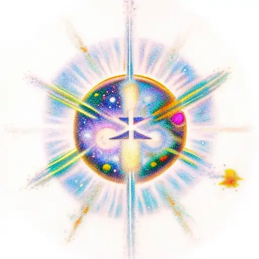 glowing cross with nebula and planets behind it tattoo design idea