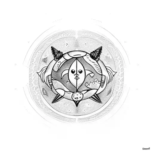 Family tattoo: 5 members, circle-based. Zodiac signs: Aquarius, Pisces, Scorpio, Gemini, Aries. tattoo design idea