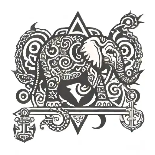 elephant and anchor connected tattoo design idea