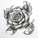 A black and grey tattoo of a white rose intertwined with a sand clock, symbolizing the passage of time and the beauty of life tattoo design idea