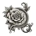 A black and grey tattoo of a white rose intertwined with a sand clock, symbolizing the passage of time and the beauty of life tattoo design idea