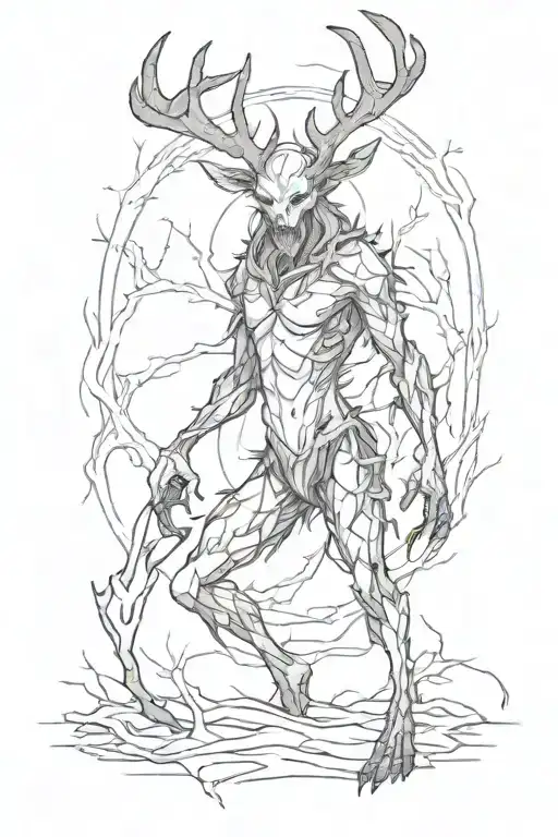 A sketch-style tattoo of a windigo in a unique pose tattoo design idea