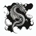 A dragon emerging from a stormy sea with lightning in the background tattoo design idea