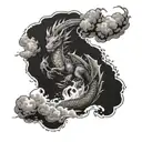 A dragon emerging from a stormy sea with lightning in the background tattoo design idea
