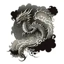 A dragon emerging from a stormy sea with lightning in the background tattoo design idea