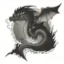 A dragon emerging from a stormy sea with lightning in the background tattoo design idea