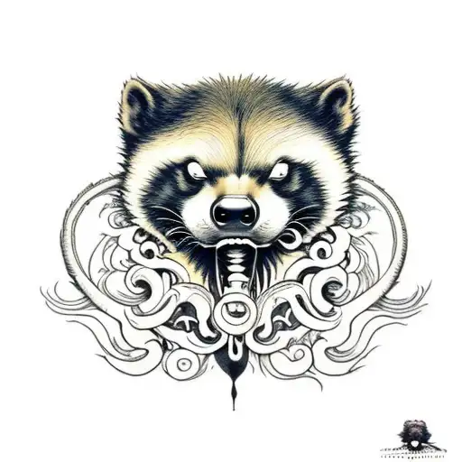 honey badger, fire, bones, steampunc tattoo design idea