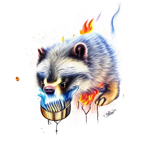 honey badger, fire, bones tattoo design idea