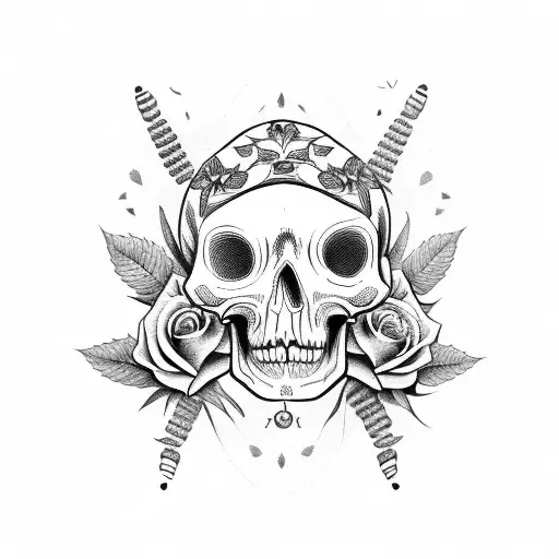 calavera con rosas fuego y guitarra eléctrica armas tattoo design idea