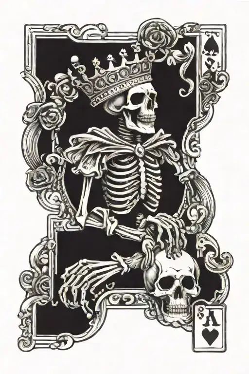 skeleton suicide king of hearts playing card tattoo design idea