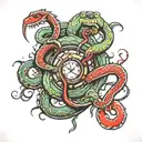 von dutch word and two snakes and a neuron  tattoo design idea