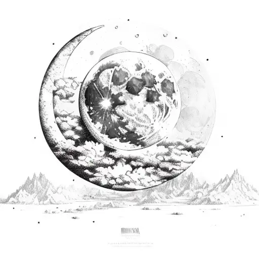 Moon in a baroque frame tattoo design idea