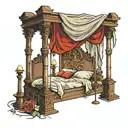 bed with pillars tattoo design idea