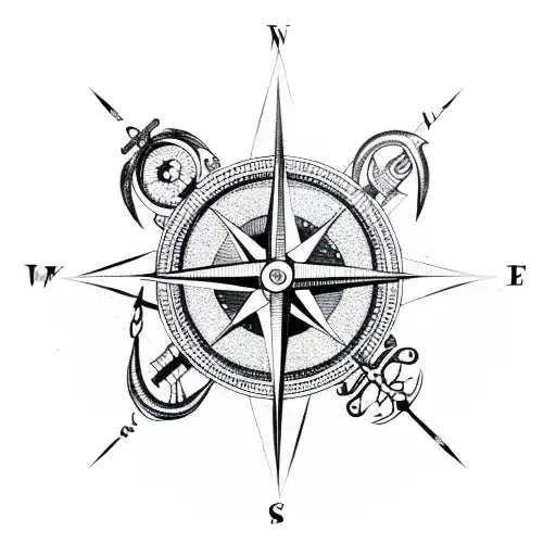 compass with anchor tattoo design idea