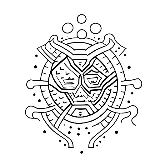 A dark and abstract dotwork tattoo representing the inner struggles of a psychotic mind tattoo design idea