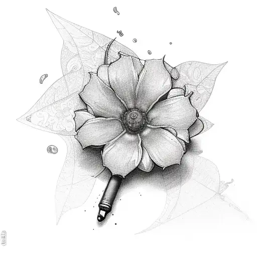 spanner tool and violet flower tattoo design idea