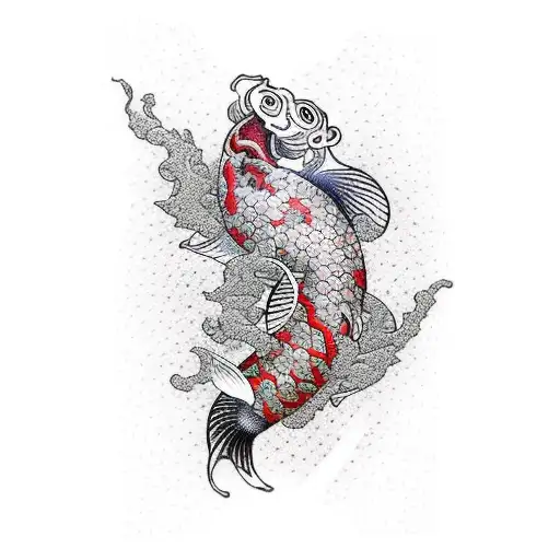 forearm half sleev koi carp wolf red teal smoke tattoo design idea