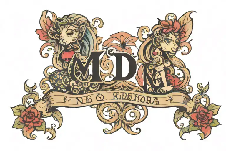 3 kids with initials MGA tattoo design idea