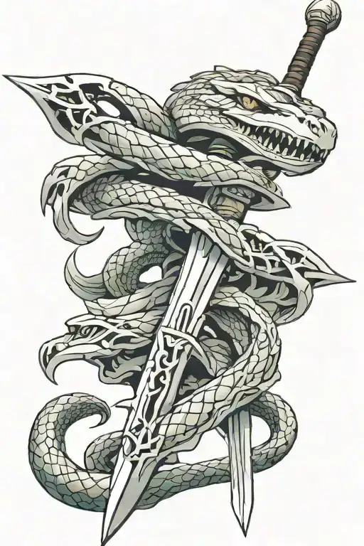 Sword with a Snake wrapped tattoo design idea