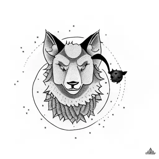A black sheep beating a wolf by holding it under his arm tattoo design idea