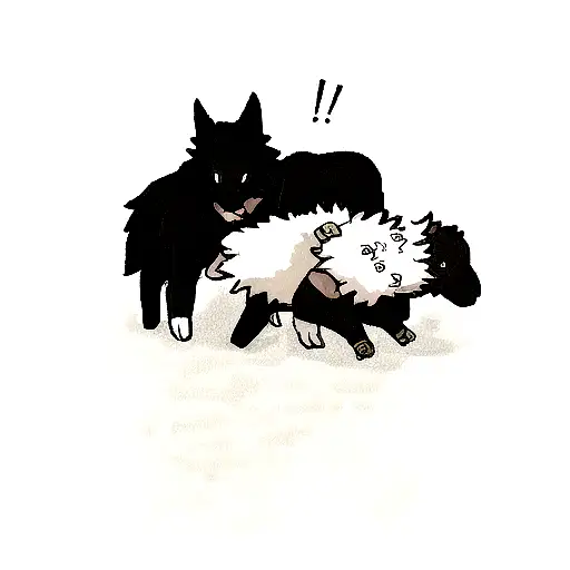 A black sheep beating a wolf by holding it under his arm tattoo design idea