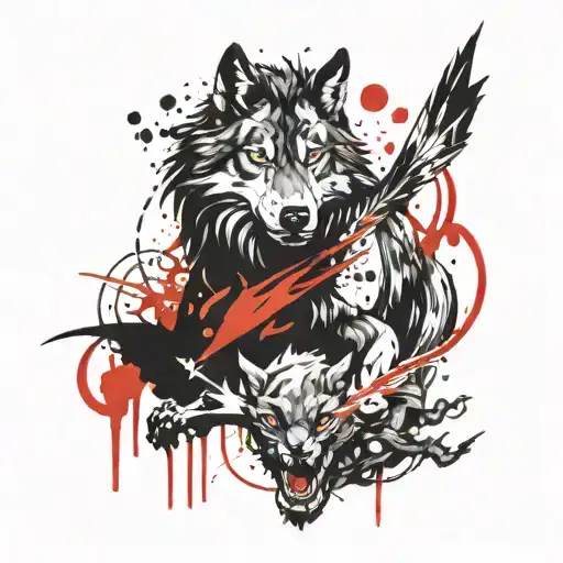 wolf and dragon flying tattoo design idea