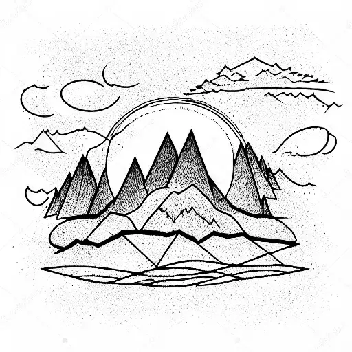 mountain in a delicate circle tattoo design idea