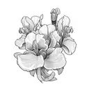 violet, primrose, iris bouqet tattoo design idea