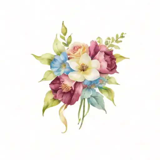 The names “Arianna” “Jaxson” “Gianna” “A.J.” “Holden” “Rayne” “Sawyer” with flowers  tattoo design idea