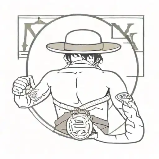 one piece straw hat, jojo star, wrestling belt with M.K on it tattoo design idea