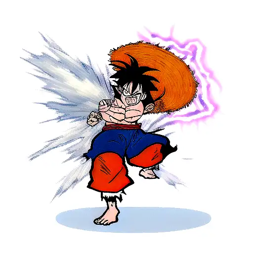 Mastered Ultra Instinct goku wearing luffy's hat tattoo design idea
