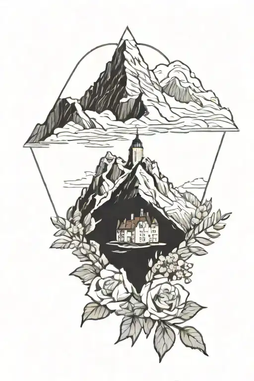 Mont Blanc with Geiranger Seven sisters black and white tattoo design idea