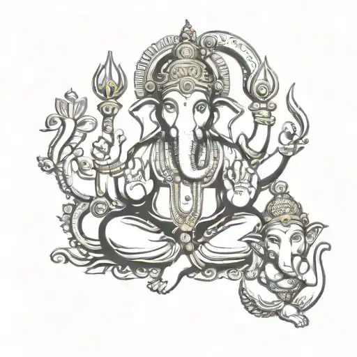 Ganesh combination with faces of Mahadev and Hanuman tattoo design idea