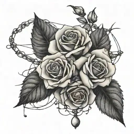 roses with barb wire stems, Lithuanian rosary wrapped, rue flowers,  tattoo design idea