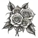 roses with barb wire stems, Lithuanian rosary wrapped, rue flowers,  tattoo design idea