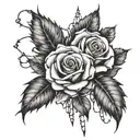 roses with barb wire stems, Lithuanian rosary wrapped, rue flowers,  tattoo design idea