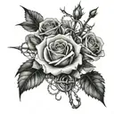 roses with barb wire stems, Lithuanian rosary wrapped, rue flowers,  tattoo design idea