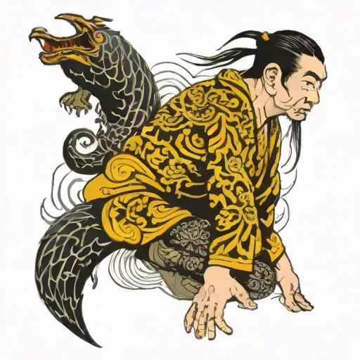 man looking at his fear behind him tattoo design idea