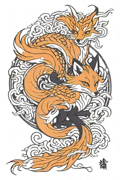 Japanese ink painting of nine tailed fox Naruto character tattoo design idea
