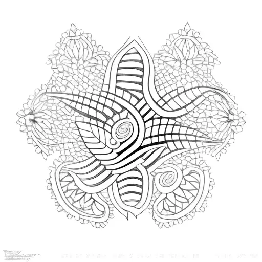 A minimalist tattoo of a tropical plant with intricate lace-like patterns inspired by Indian lacework tattoo design idea
