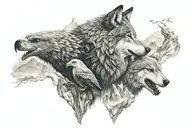 wolf and eagle mountain tattoo design idea