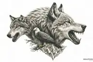 wolf and eagle mountain tattoo design idea