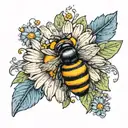 detailed daisy blues with small bee and boho designs tattoo design idea