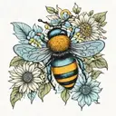 detailed daisy blues with small bee and boho designs tattoo design idea
