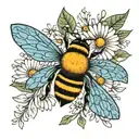 detailed daisy blues with small bee and boho designs tattoo design idea