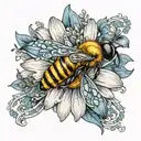 detailed daisy blues with small bee and boho designs tattoo design idea