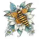 3D daisy blues with tiny bee and boho designs tattoo design idea