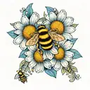 3D daisy blues with tiny bee and boho designs tattoo design idea